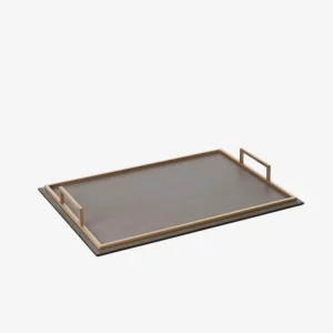 Defile Medium Rectangular Leather Tray Mud & Brass