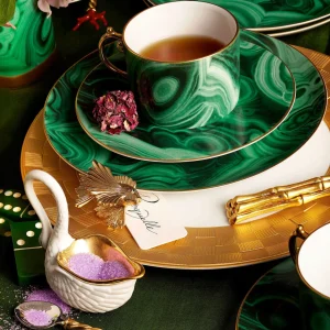 Malachite teacup and saucer - Set of 2