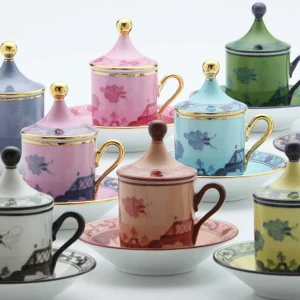 Oriente Italiano Espresso Cup with Lid & Saucer Porpora - Set of 2